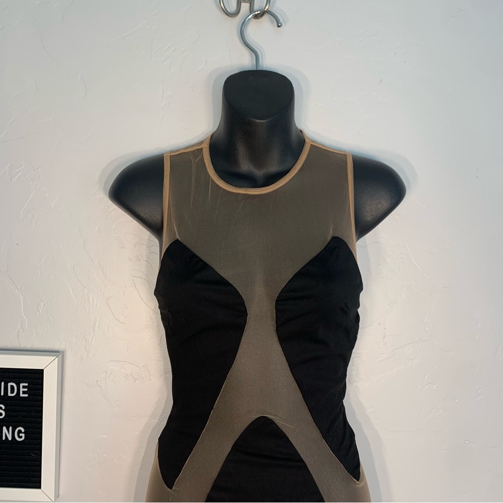 Fashion Nova Black Mesh Bodycon Mini Dress Sheer Panel Stretch Size Small - Picture 2 of 10
